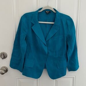 DKNY Teal Blue 100% Linen Blazer size 8